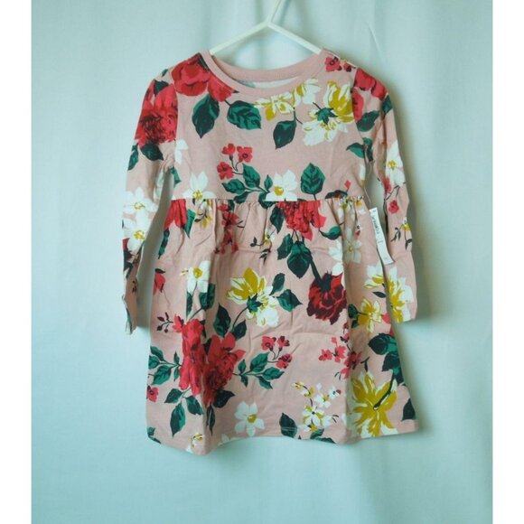 Toddler Girl Fit & Flare Pink Floral Long Sleeve Jersey Dress Size 2T - Picture 2 of 4